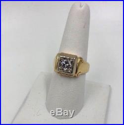 Mens Vintage Art Deco 14K Yellow Gold Diamond Solitaire Ring. 80cts SI1