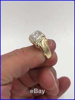 Mens Vintage Art Deco 14K Yellow Gold Diamond Solitaire Ring. 80cts SI1