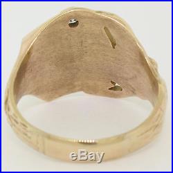 Mens Vintage Art Nouveau Style 14K Gold Large Masonic Transitional Diamond Ring