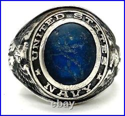 Mens Vintage Blue United States Navy Eagle Stars Sterling Silver 925 Ring Size 9
