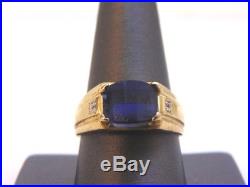 Mens Vintage Estate 10k Gold Ring with Blue Sapphire Stone 5.9g E1802