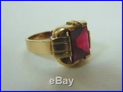 Mens Vintage Estate 10k Gold & Ruby Colored Ring 7.1g E2892