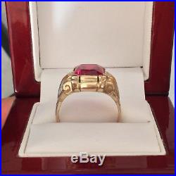 Mens Vintage Estate 10k Gold Ruby Ring 7.7 grams Side Etching Size 12