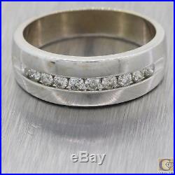 Mens Vintage Estate 14K White Gold Diamond Wedding Band Ring M8