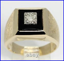 Mens Vintage Estate. 15CT diamond onyx ring 14K gold 13.7 GM sz 9.5