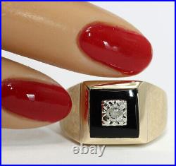 Mens Vintage Estate. 15CT diamond onyx ring 14K gold 13.7 GM sz 9.5