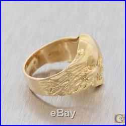 Mens Vintage Estate Solid 18k Yellow Gold 13mm Wide Skull Face Ring A8