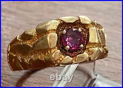 Mens Vintage IB Goodman 14k Yellow Gold Ruby Solitaire Ring Sz 9.75