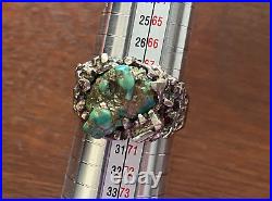 Mens Vintage MCM Sterling Silver 925 Turquoise Gemstone Brutalist Ring Sz 12.75