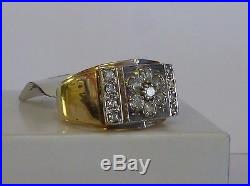 Mens Vintage Retro 14K Yellow Gold Diamond Cluster Ring