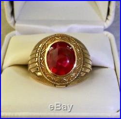 Mens Vintage Ruby Ring 10k Yellow Gold Heavy 15.3 Grams
