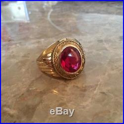 Mens Vintage Ruby Ring 10k Yellow Gold Heavy 15.3 Grams