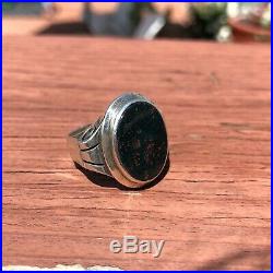 Mens Vintage Silver Bloodstone Large Oval European Ary Deco Ring