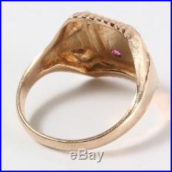 Mens Vintage Solid Gold Signet Ring with Ruby Signed Hawkf 9ct Size 10
