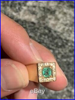 Mens Vintage Square Natural Emerald Diamond Ring Solid 18K Yellow Gold. 50ct