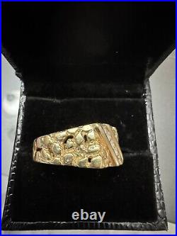 Mens Vintage Yellow Gold Nugget Diamond Ring Size 8.5