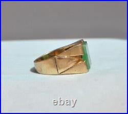 Mens Vtg 10k Solid Gold Green Jade Ring Square Stone Sz 9.5 Vintage
