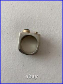 Mens Vtg brushed stainless steel ring size 5.5 JADE cabochon diamond BONUS