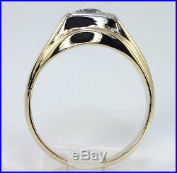 Mens vintage diamond solitaire ring 14K yellow gold G VS2 round brilliant. 80CT