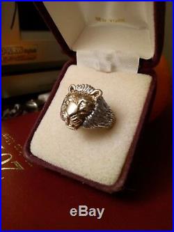 Mens vintage gold lion ring
