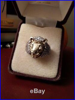 Mens vintage gold lion ring