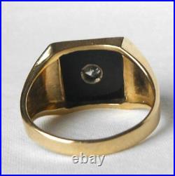 Modern 14k Gold Mens Onyx Bezel Set. 17Ct Diamond Ring Sz 10.25 Clean Lines 6.4g