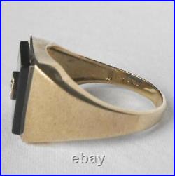 Modern 14k Gold Mens Onyx Bezel Set. 17Ct Diamond Ring Sz 10.25 Clean Lines 6.4g