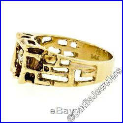 Modernist Vintage Mens 14k Yellow Gold. 17ct Round Diamond Open Nugget Band Ring