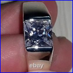 Moissanite 2.30 Ct Princess Cut Men's Engagement Ring In 14K White Gold Finish