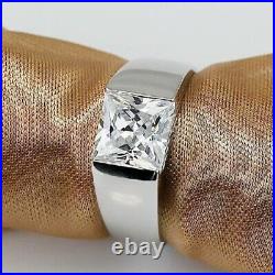 Moissanite 2.30 Ct Princess Cut Men's Engagement Ring In 14K White Gold Finish