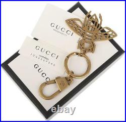 NEW GUCCI VINTAGE BRASS LARGE BEE KEYCHAIN KEY RING CHARM WithBOX