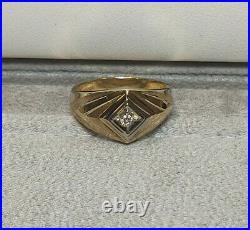 NEW Vintage 10kt Yellow Gold Men's Round Diamond Ring Sz 10 BARNETT DAVIS USA