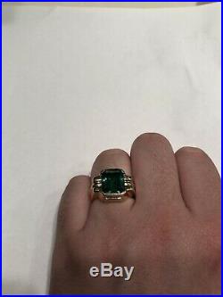 NR Mens 10k Vintage Emerald Art Deco Retro Ring 7.9 grams