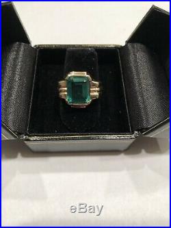 NR Mens 10k Vintage Emerald Art Deco Retro Ring 7.9 grams
