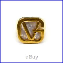 NWT $395 Gianni Versace Vintage Finish Gold Pearl GV Logo Men's Ring AUTHENTIC