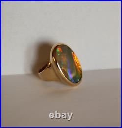 Natural 6ct Lightning Australian Black Opal 14k Yellow Gold Men's Women's Ring