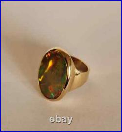 Natural 6ct Lightning Australian Black Opal 14k Yellow Gold Men's Women's Ring