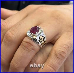 Natural African Ruby Ring Real Original Ruby Mens Ring Ruby Gemstone Silver Ring
