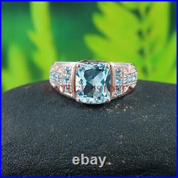 Natural Blue Topaz Gemstone with 925 Sterling Silver Ring for Men's #2803