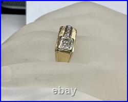 Natural Diamond Vintage Men's Ring Solid 14k Yellow Gold
