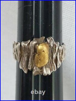 Natural Gold Nugget Sterling Silver Ring Size 9 vintage statement unique mens
