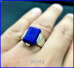 Natural Lapis Lazuli Stone Ring Emerald Cut Original Lajward Stone Ring Silver