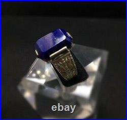 Natural Lapis Lazuli Stone Ring Emerald Cut Original Lajward Stone Ring Silver