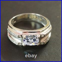 Natural Moissanite Gemstone With 925 Sterling Silver Ring For Men's #K14