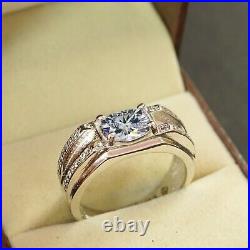 Natural Moissanite Gemstone With 925 Sterling Silver Ring For Men's #K14