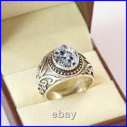 Natural Moissanite Gemstone With 925 Sterling Silver Ring For Men's #K16