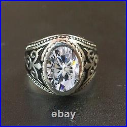 Natural Moissanite Gemstone With 925 Sterling Silver Ring For Men's #K22
