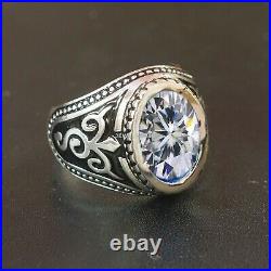 Natural Moissanite Gemstone With 925 Sterling Silver Ring For Men's #K22
