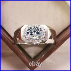 Natural Moissanite Gemstone With 925 Sterling Silver Ring For Men's #K31