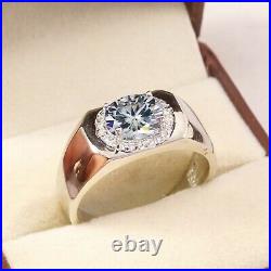 Natural Moissanite Gemstone With 925 Sterling Silver Ring For Men's #K31